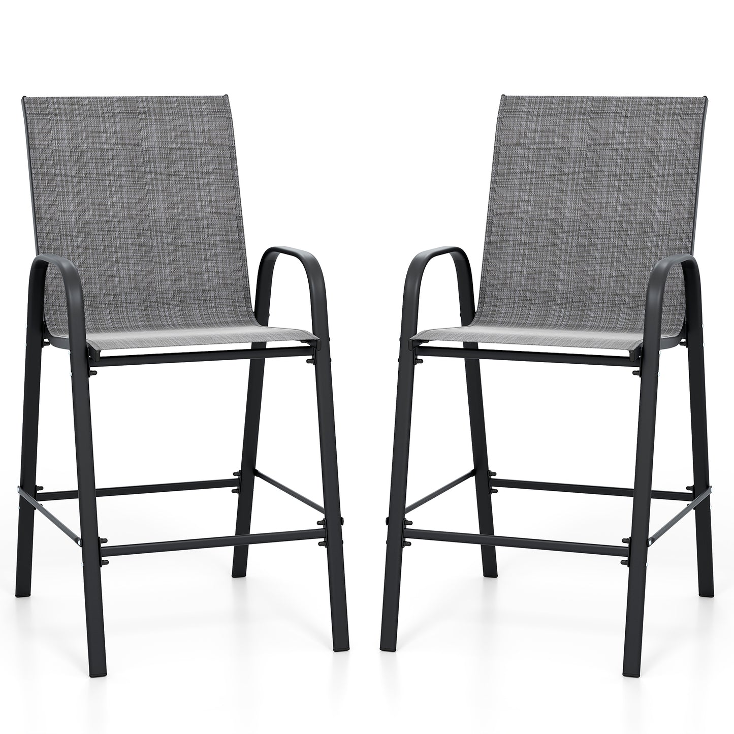 Outdoor Bar Stools Set of 2 29 Inch Fabric Bar Height Stools with Armrests-Grey, Gray Patio Bar Furniture at Gallery Canada