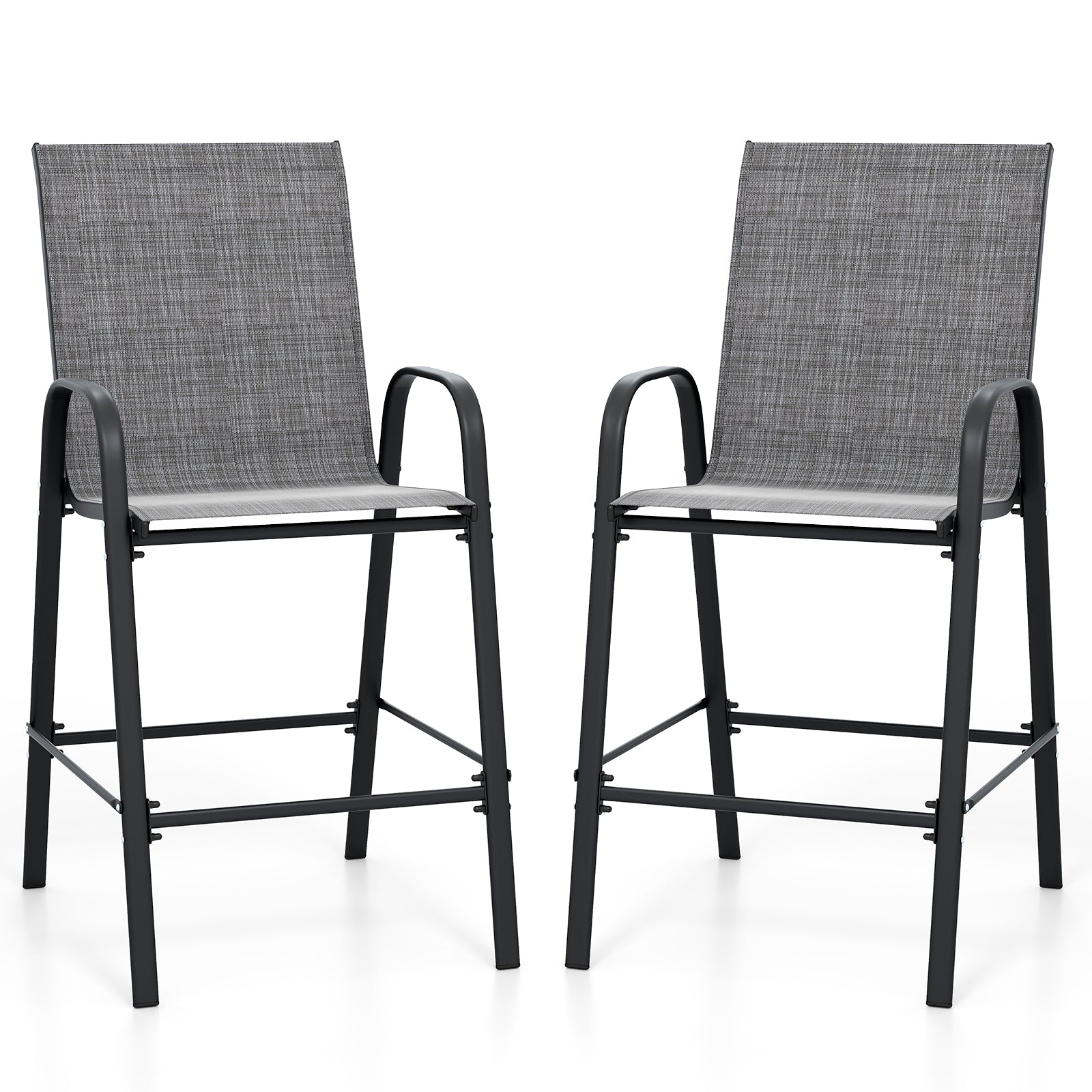 Outdoor Bar Stools Set of 2 29 Inch Fabric Bar Height Stools with Armrests-Grey, Gray Patio Bar Furniture at Gallery Canada