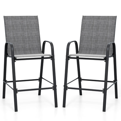 Outdoor Bar Stools Set of 2 29 Inch Fabric Bar Height Stools with Armrests-Grey, Gray Patio Bar Furniture at Gallery Canada