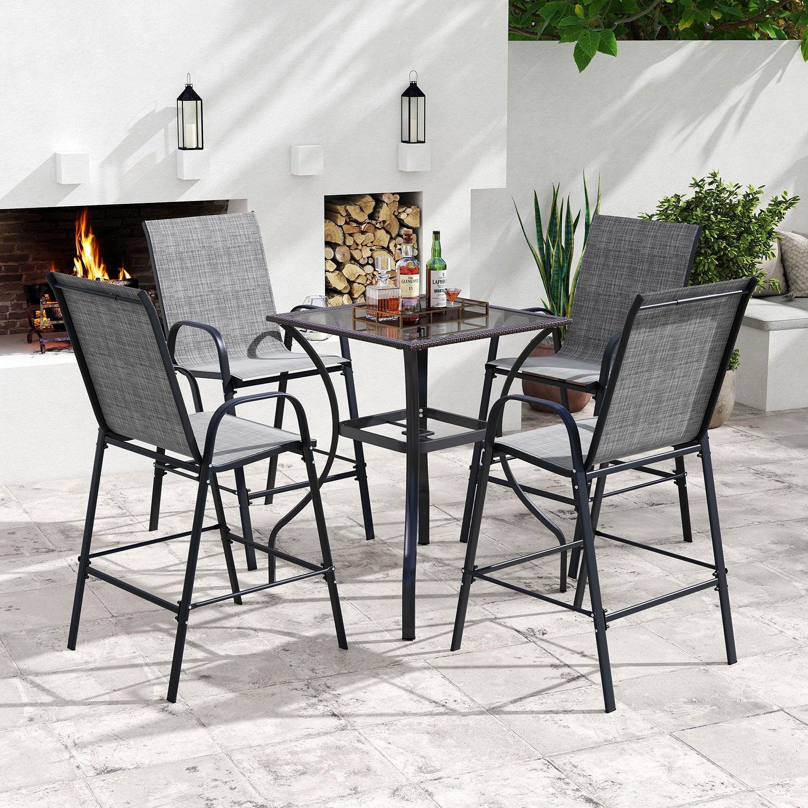 Outdoor Bar Stools Set of 2 29 Inch Fabric Bar Height Stools with Armrests-Grey, Gray Patio Bar Furniture at Gallery Canada