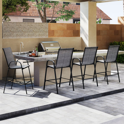 Outdoor Bar Stools Set of 2 29 Inch Fabric Bar Height Stools with Armrests-Grey, Gray Patio Bar Furniture at Gallery Canada