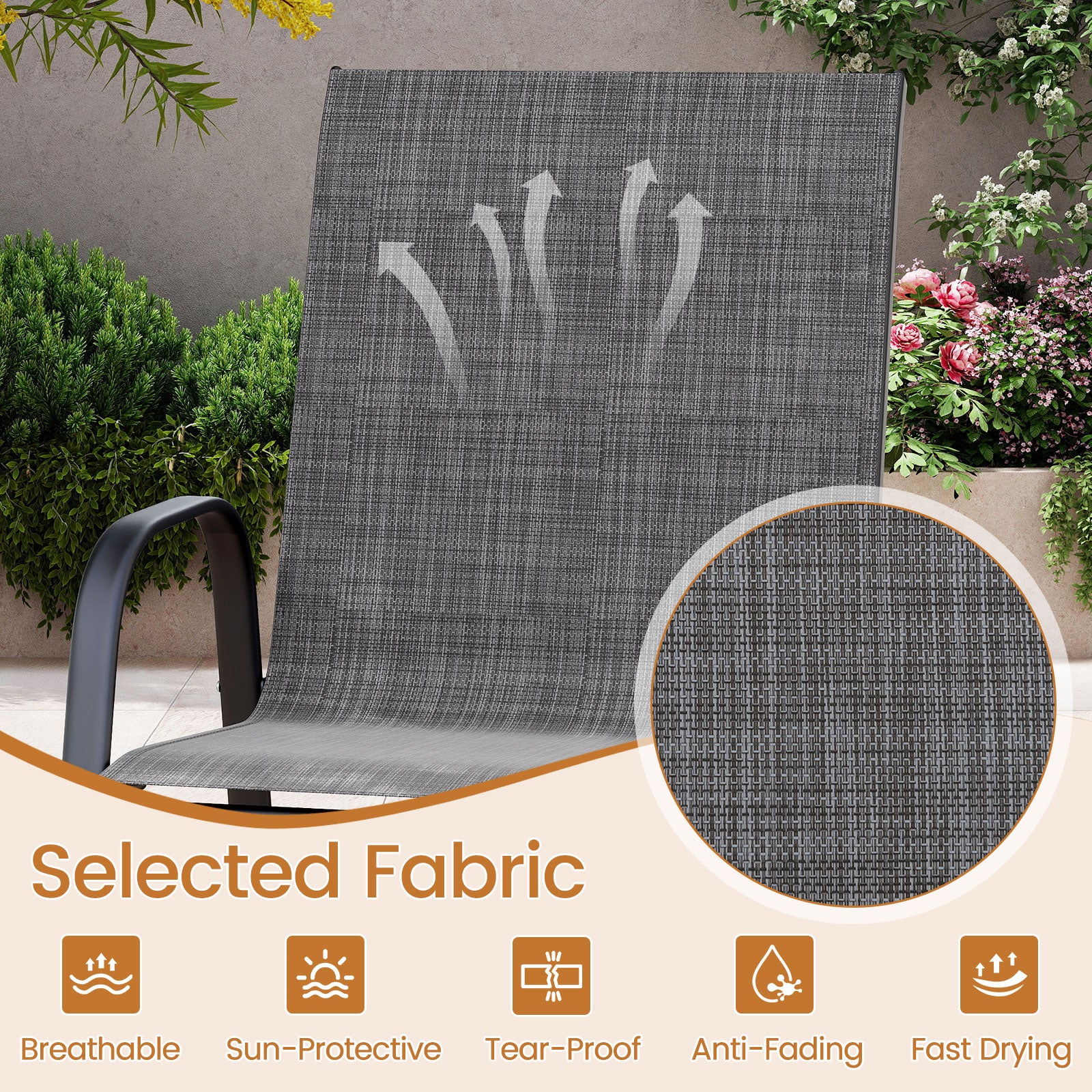 Outdoor Bar Stools Set of 2 29 Inch Fabric Bar Height Stools with Armrests-Grey, Gray Patio Bar Furniture at Gallery Canada