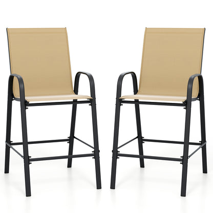Outdoor Bar Stools, Set of 2, 29 Inch, Fabric with Armrests, Beige Patio Bar Furniture Beige at Gallery Canada
