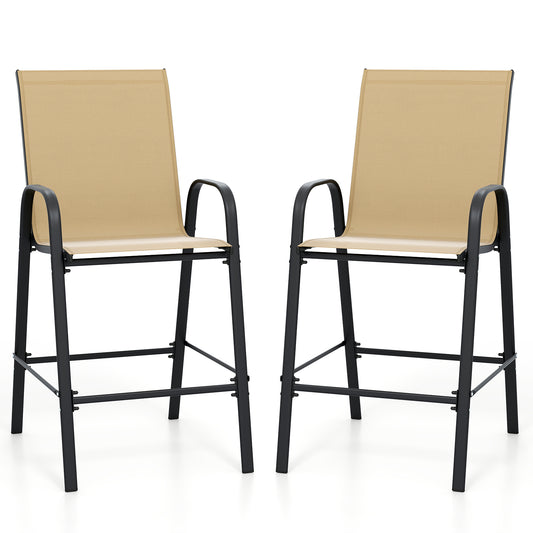 Outdoor Bar Stools, Set of 2, 29 Inch, Fabric with Armrests, Beige Patio Bar Furniture Beige at Gallery Canada
