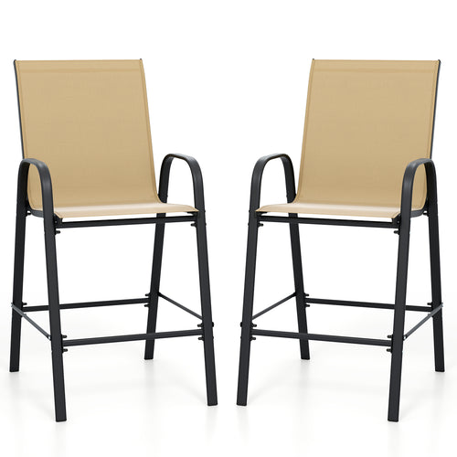 Outdoor Bar Stools, Set of 2, 29 Inch, Fabric with Armrests, Beige