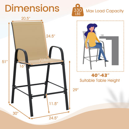 Outdoor Bar Stools Set of 2 29 Inch Fabric Bar Height Stools with Armrests, Beige Patio Bar Furniture at Gallery Canada