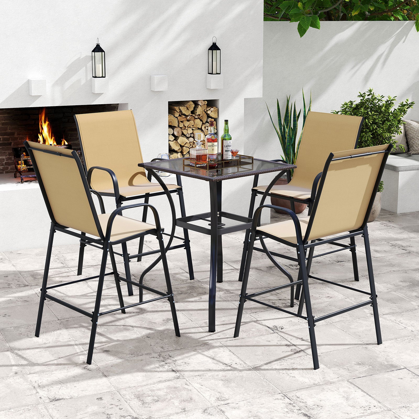 Outdoor Bar Stools Set of 2 29 Inch Fabric Bar Height Stools with Armrests, Beige Patio Bar Furniture at Gallery Canada