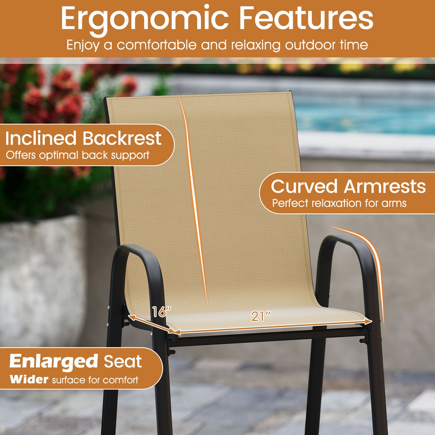Outdoor Bar Stools Set of 2 29 Inch Fabric Bar Height Stools with Armrests, Beige Patio Bar Furniture at Gallery Canada
