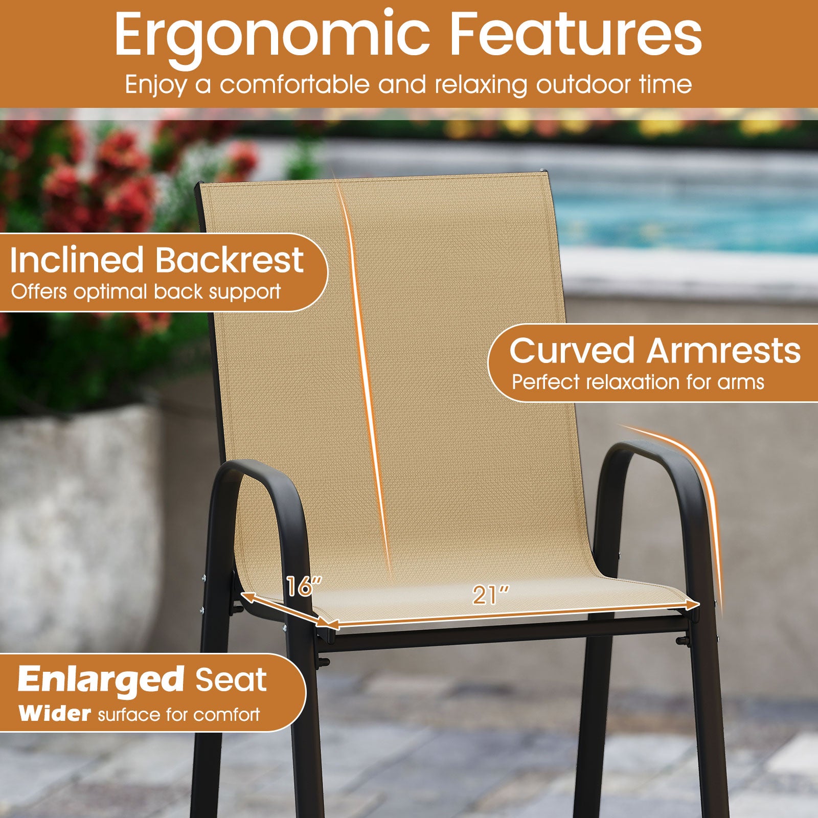 Outdoor Bar Stools Set of 2 29 Inch Fabric Bar Height Stools with Armrests, Beige Patio Bar Furniture at Gallery Canada