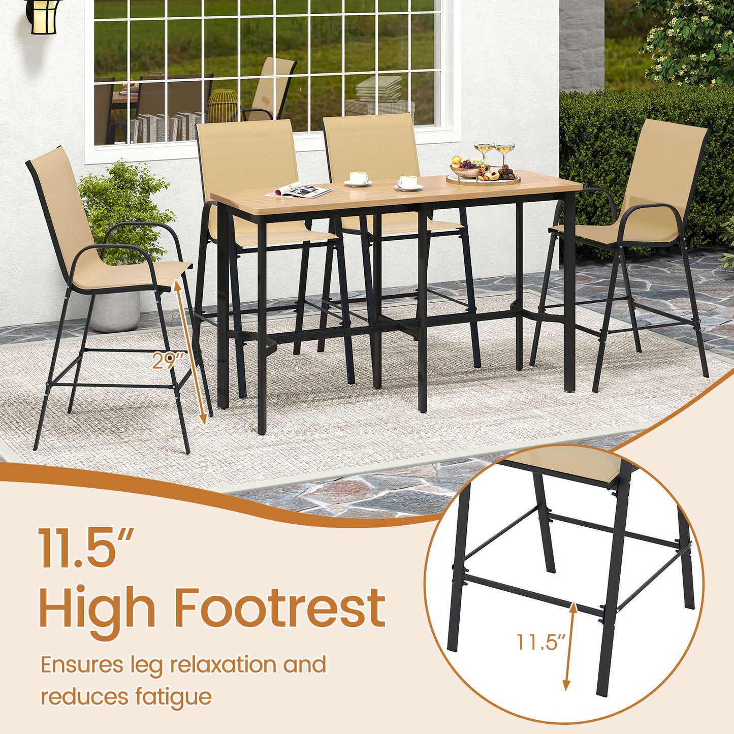 Outdoor Bar Stools Set of 2 29 Inch Fabric Bar Height Stools with Armrests, Beige Patio Bar Furniture at Gallery Canada