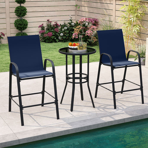 Outdoor Bar Stools Set of 2 29 Inch Fabric Bar Height Stools with Armrests, Navy