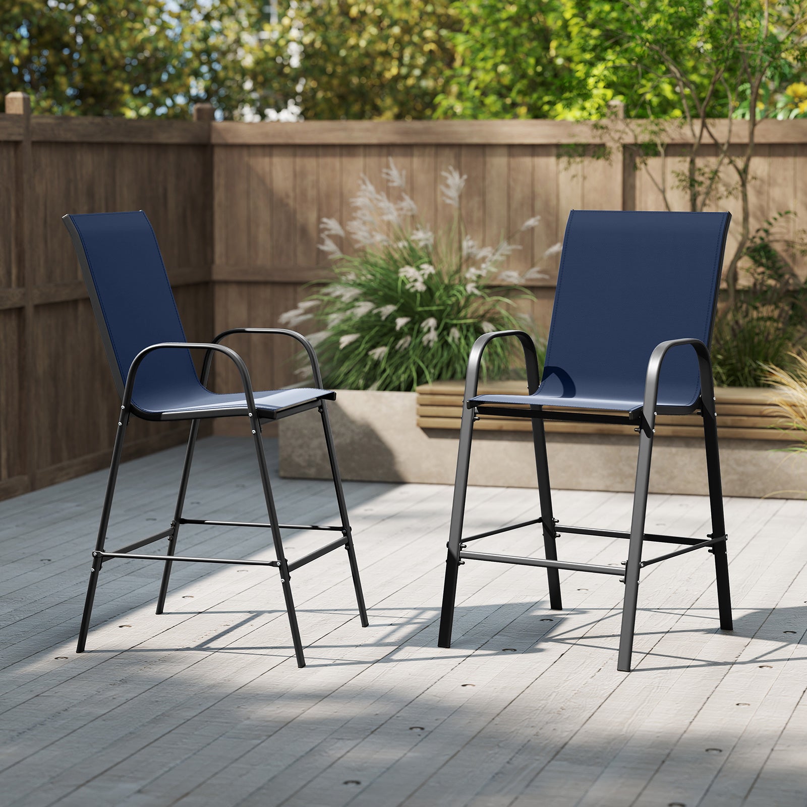 Outdoor Bar Stools Set of 2 29 Inch Fabric Bar Height Stools with Armrests, Navy Patio Bar Furniture at Gallery Canada