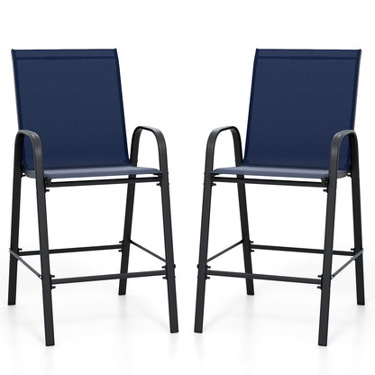 29 Inch Fabric Bar Stools Set of 2, With Armrests, Navy Patio Bar Furniture Navy at Gallery Canada