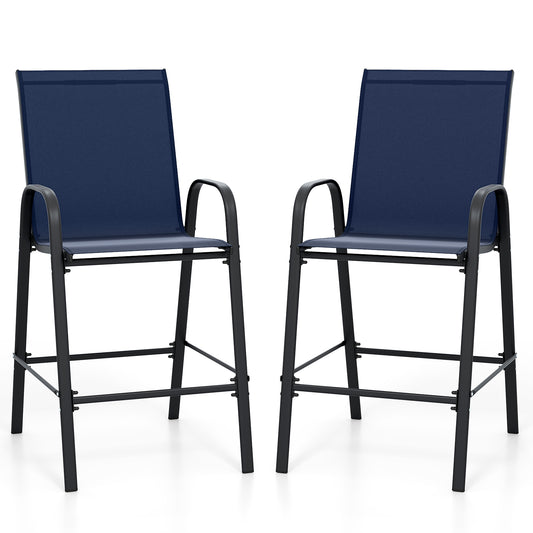 29 Inch Fabric Bar Stools Set of 2, With Armrests, Navy Patio Bar Furniture Navy at Gallery Canada