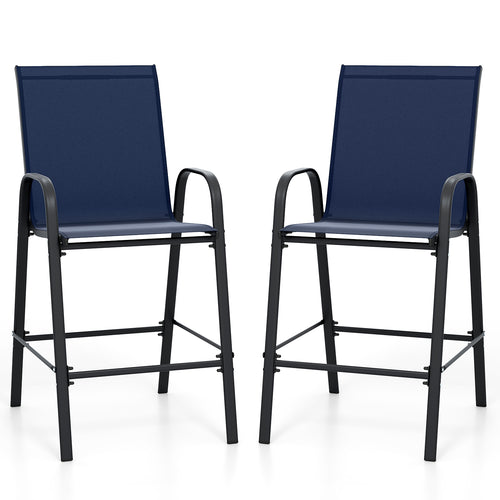 29 Inch Fabric Bar Stools Set of 2, With Armrests, Navy