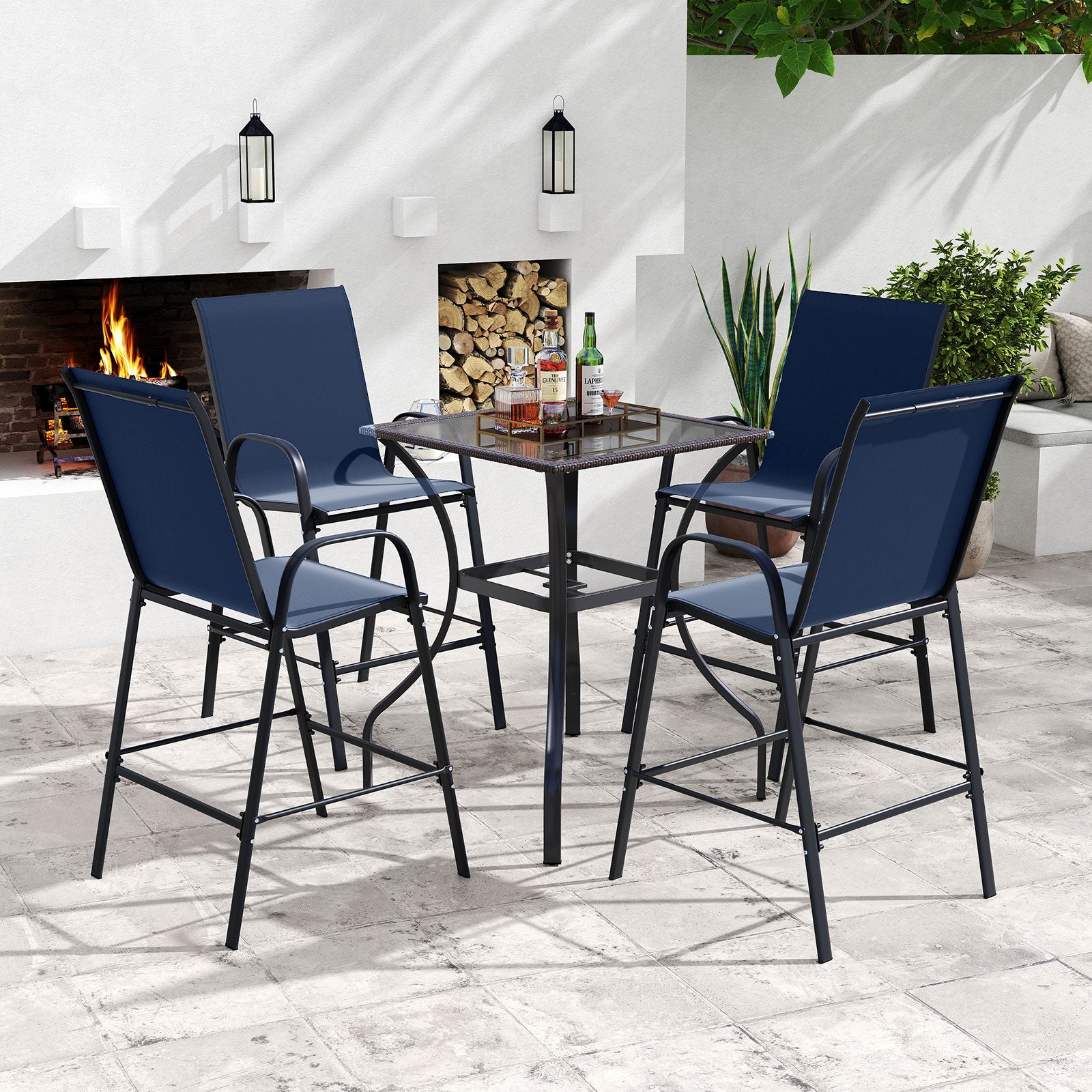 Outdoor Bar Stools Set of 2 29 Inch Fabric Bar Height Stools with Armrests, Navy Patio Bar Furniture at Gallery Canada