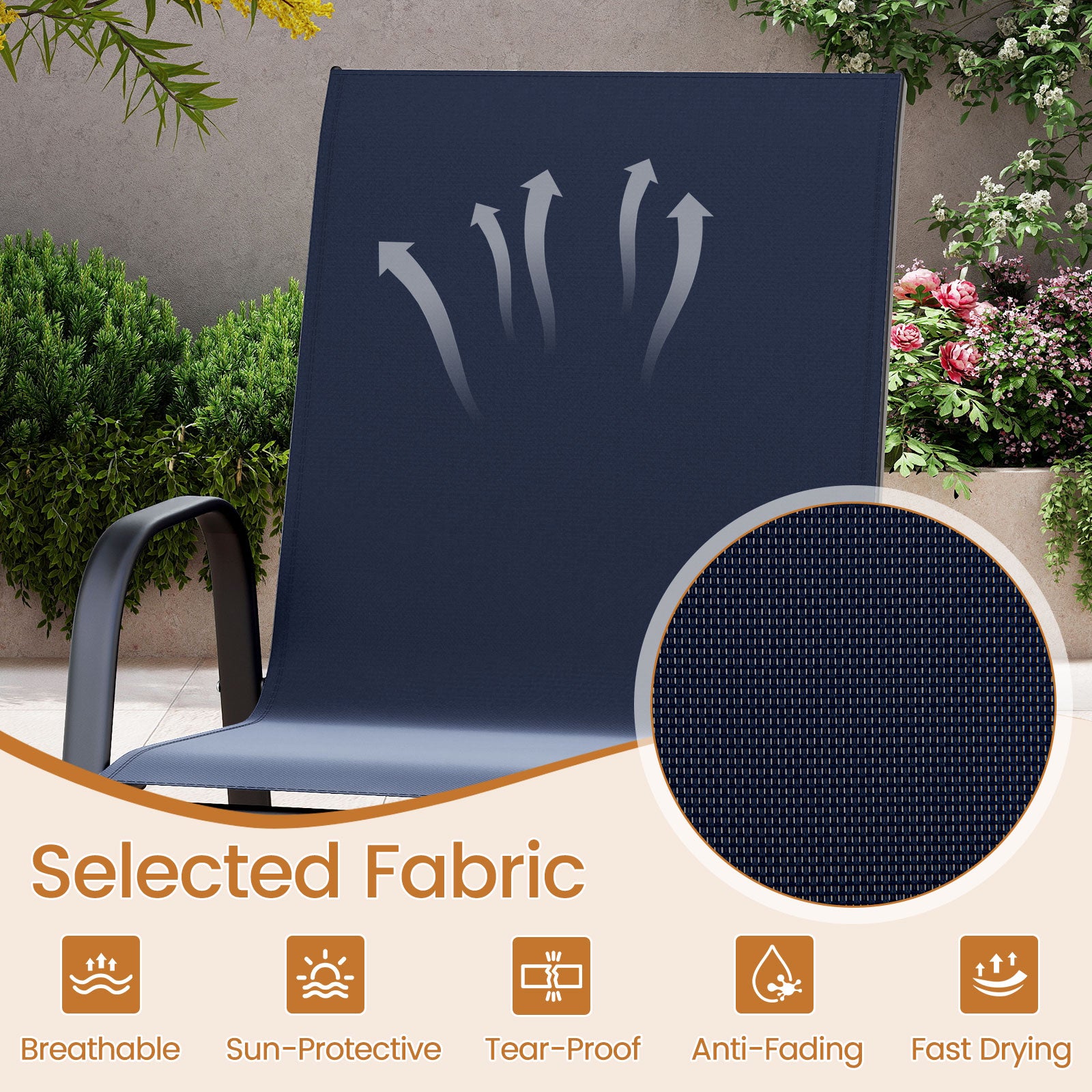 Outdoor Bar Stools Set of 2 29 Inch Fabric Bar Height Stools with Armrests, Navy Patio Bar Furniture at Gallery Canada