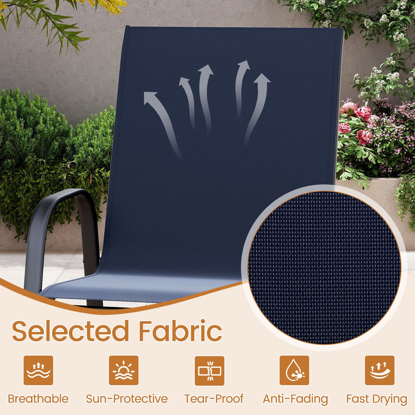 Outdoor Bar Stools Set of 2 29 Inch Fabric Bar Height Stools with Armrests, Navy Patio Bar Furniture at Gallery Canada