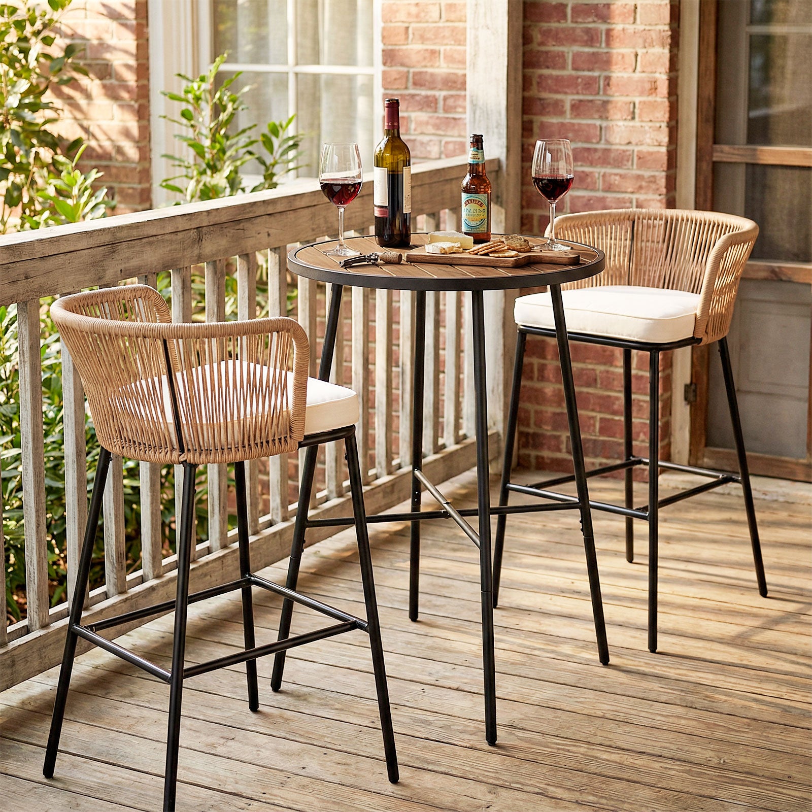 Outdoor Bar Table 41 inch Bar Height Patio Round Table with Acacia Wood Top and Metal Frame Patio Bar Furniture at Gallery Canada