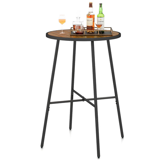 Outdoor Bar Table 41 inch Bar Height Patio Round Table with Acacia Wood Top and Metal Frame Patio Bar Furniture Options at Gallery Canada