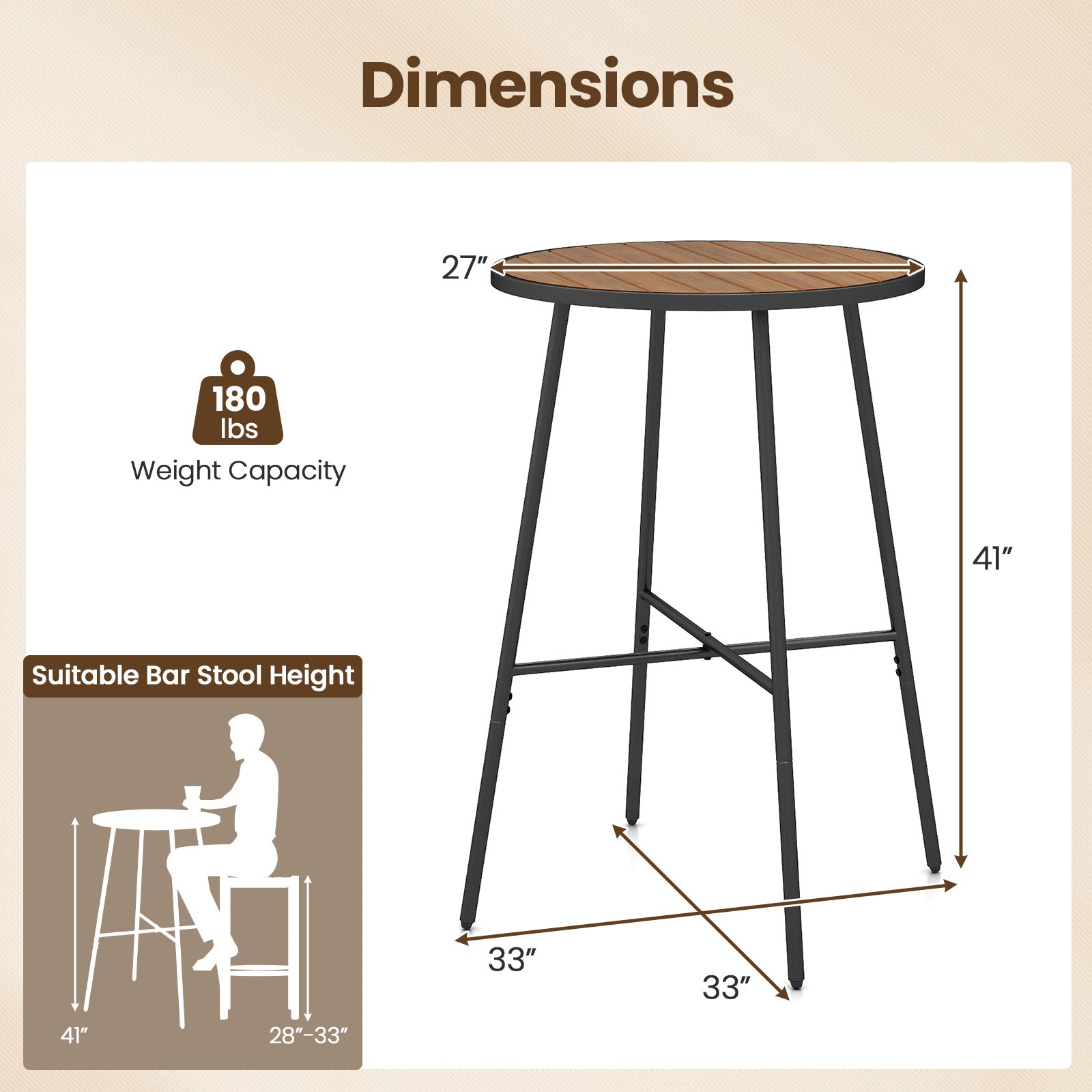 Outdoor Bar Table 41 inch Bar Height Patio Round Table with Acacia Wood Top and Metal Frame Patio Bar Furniture at Gallery Canada