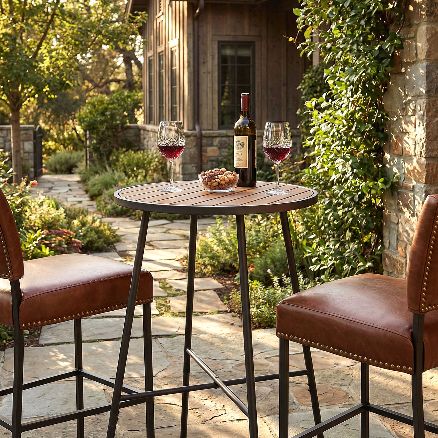 Outdoor Bar Table 41 inch Bar Height Patio Round Table with Acacia Wood Top and Metal Frame Patio Bar Furniture at Gallery Canada