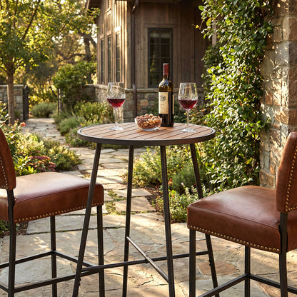 Outdoor Bar Table 41 inch Bar Height Patio Round Table with Acacia Wood Top and Metal Frame Patio Bar Furniture at Gallery Canada