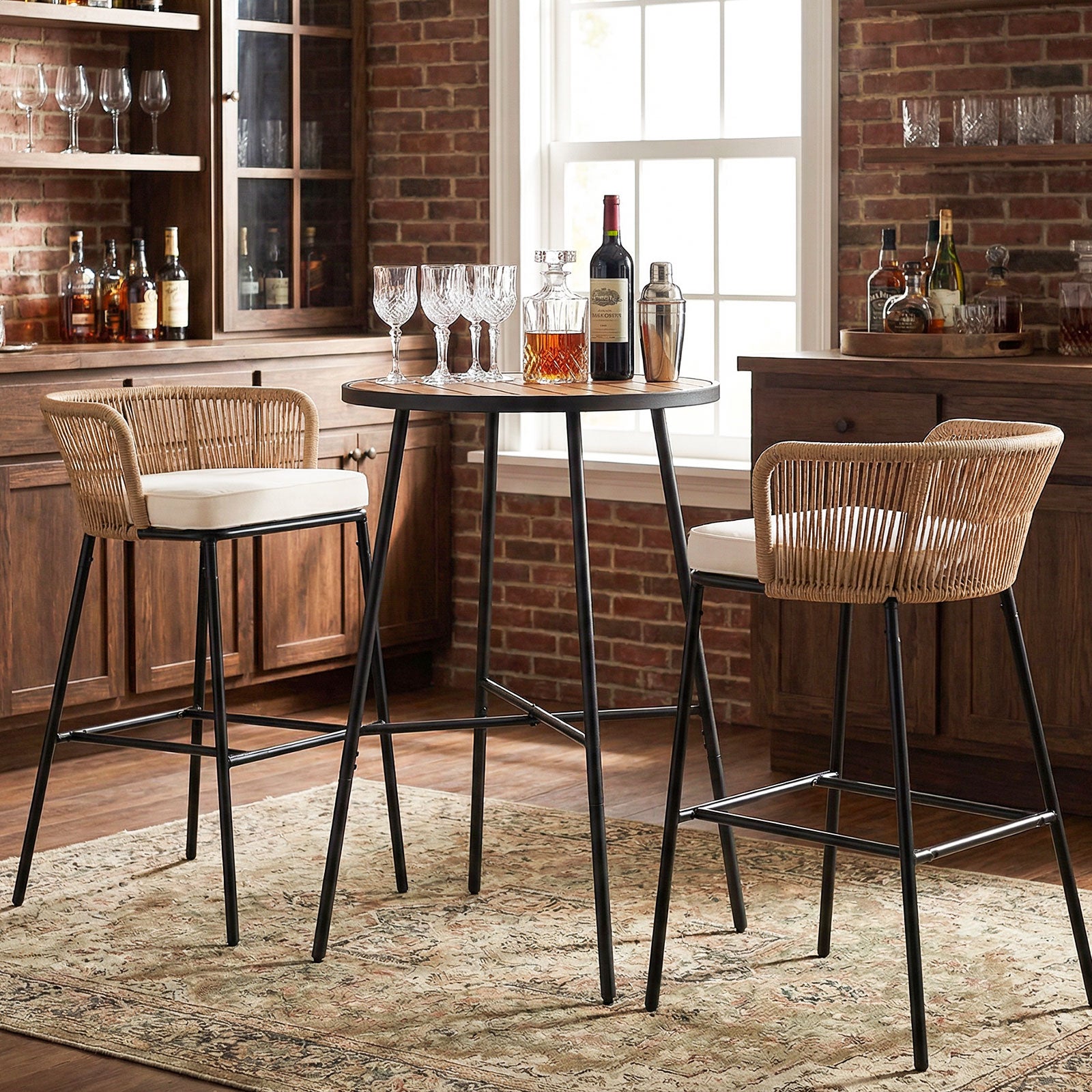 Outdoor Bar Table 41 inch Bar Height Patio Round Table with Acacia Wood Top and Metal Frame Patio Bar Furniture at Gallery Canada
