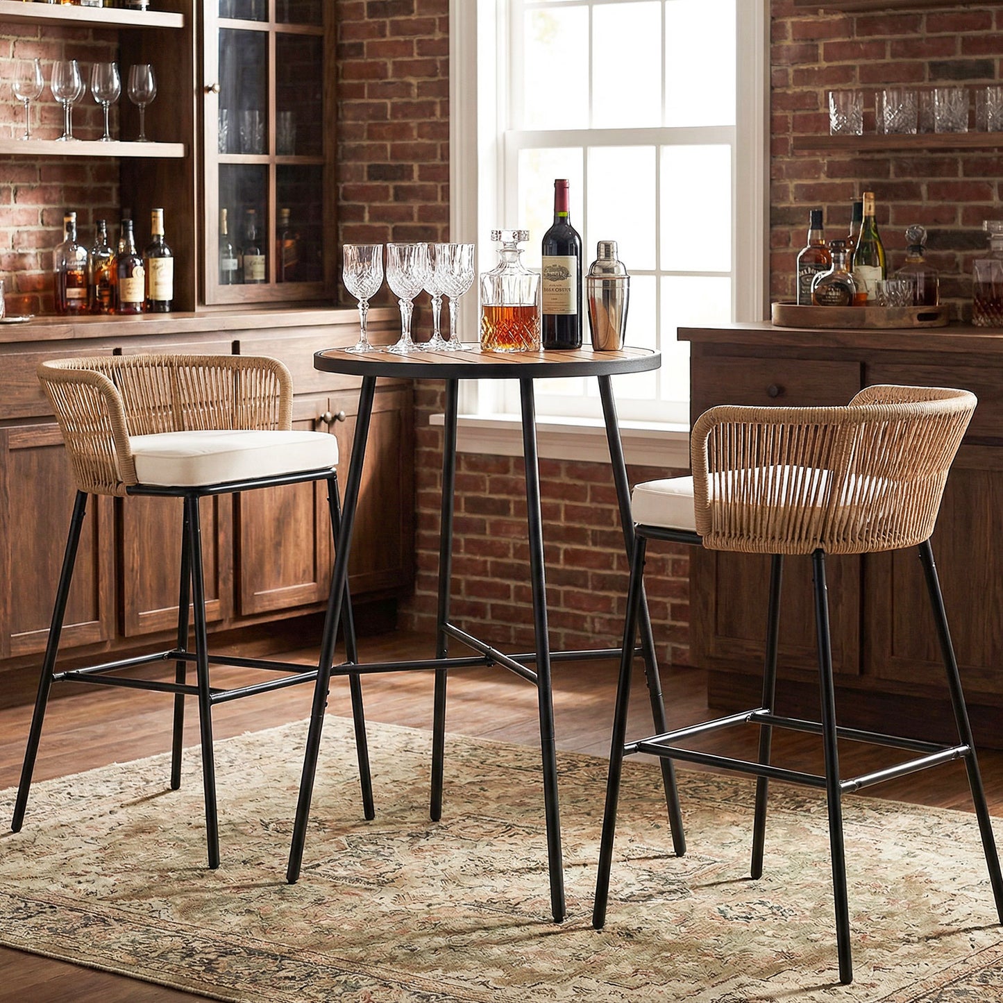 Outdoor Bar Table 41 inch Bar Height Patio Round Table with Acacia Wood Top and Metal Frame Patio Bar Furniture at Gallery Canada