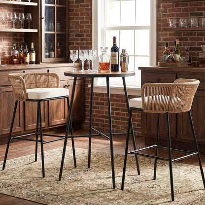 Outdoor Bar Table 41 inch Bar Height Patio Round Table with Acacia Wood Top and Metal Frame Patio Bar Furniture at Gallery Canada
