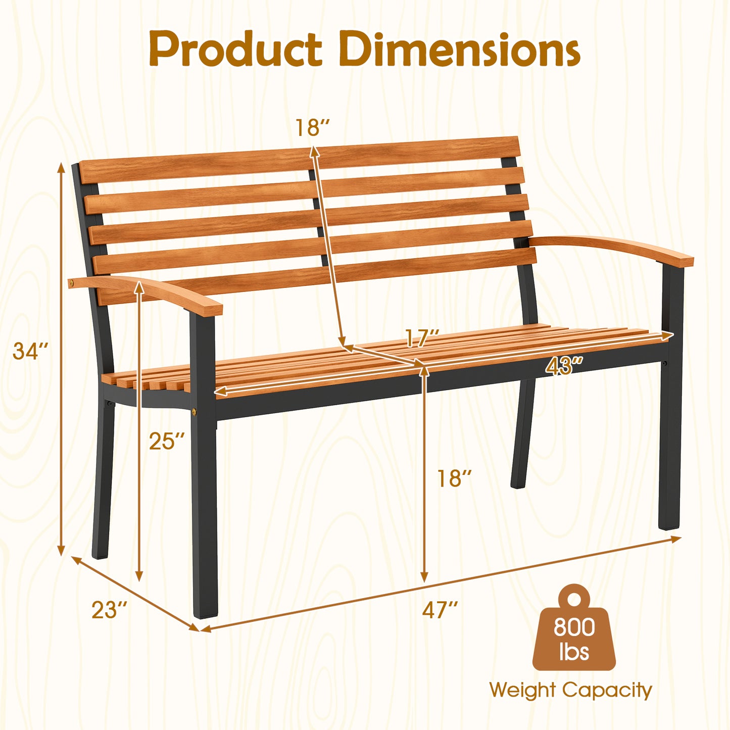 Outdoor Bench Acacia Wood Patio Loveseat with Backrest Armrests Outdoor Benches at Gallery Canada