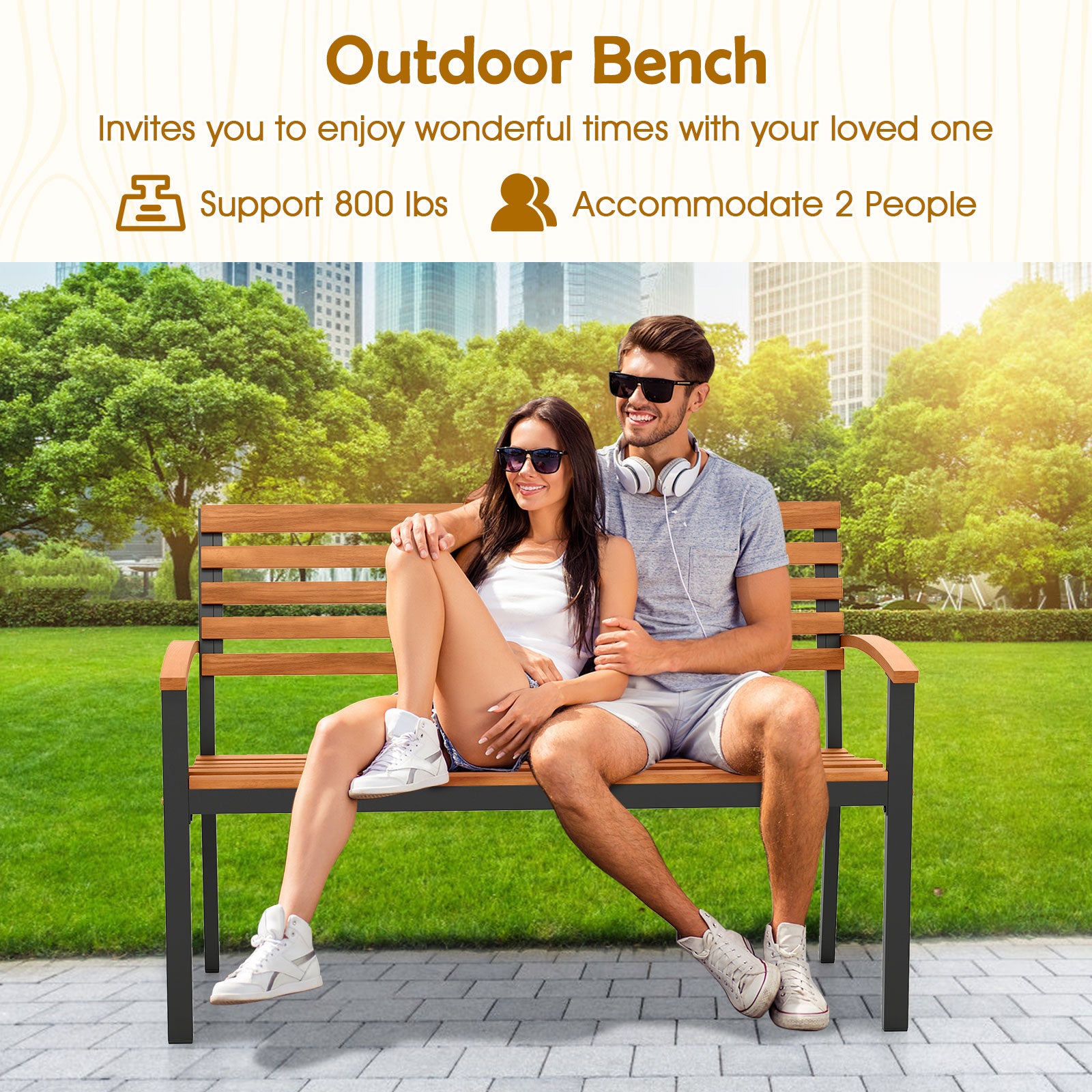 Outdoor Bench Acacia Wood Patio Loveseat with Backrest Armrests Outdoor Benches at Gallery Canada