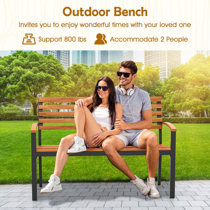 Outdoor Bench Acacia Wood Patio Loveseat with Backrest Armrests Outdoor Benches at Gallery Canada