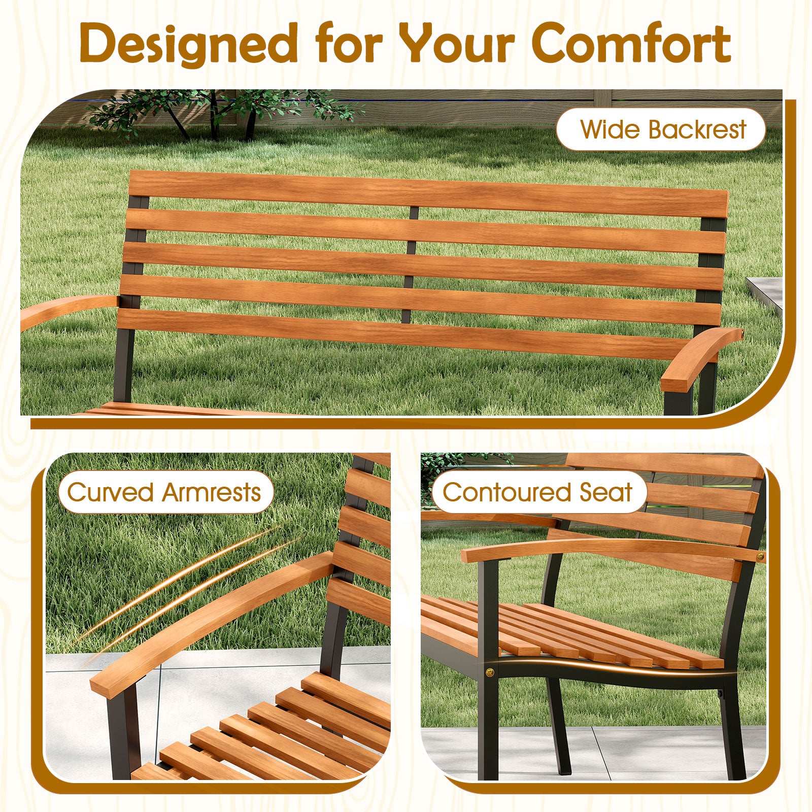 Outdoor Bench Acacia Wood Patio Loveseat with Backrest Armrests Outdoor Benches at Gallery Canada