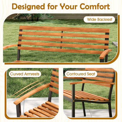 Outdoor Bench Acacia Wood Patio Loveseat with Backrest Armrests Outdoor Benches at Gallery Canada