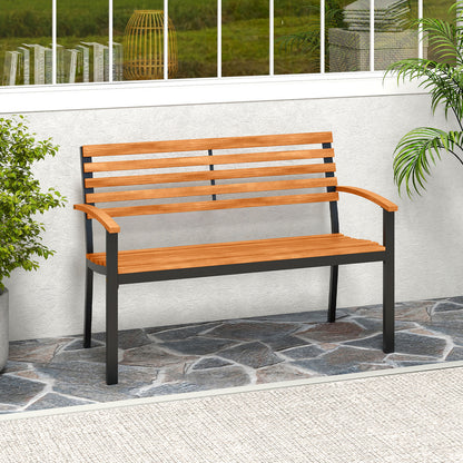 Outdoor Bench Acacia Wood Patio Loveseat with Backrest Armrests Outdoor Benches at Gallery Canada
