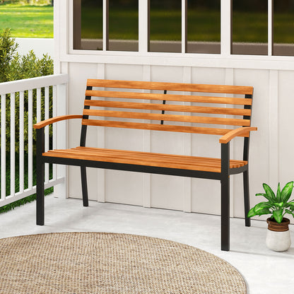 Outdoor Bench Acacia Wood Patio Loveseat with Backrest Armrests Outdoor Benches at Gallery Canada