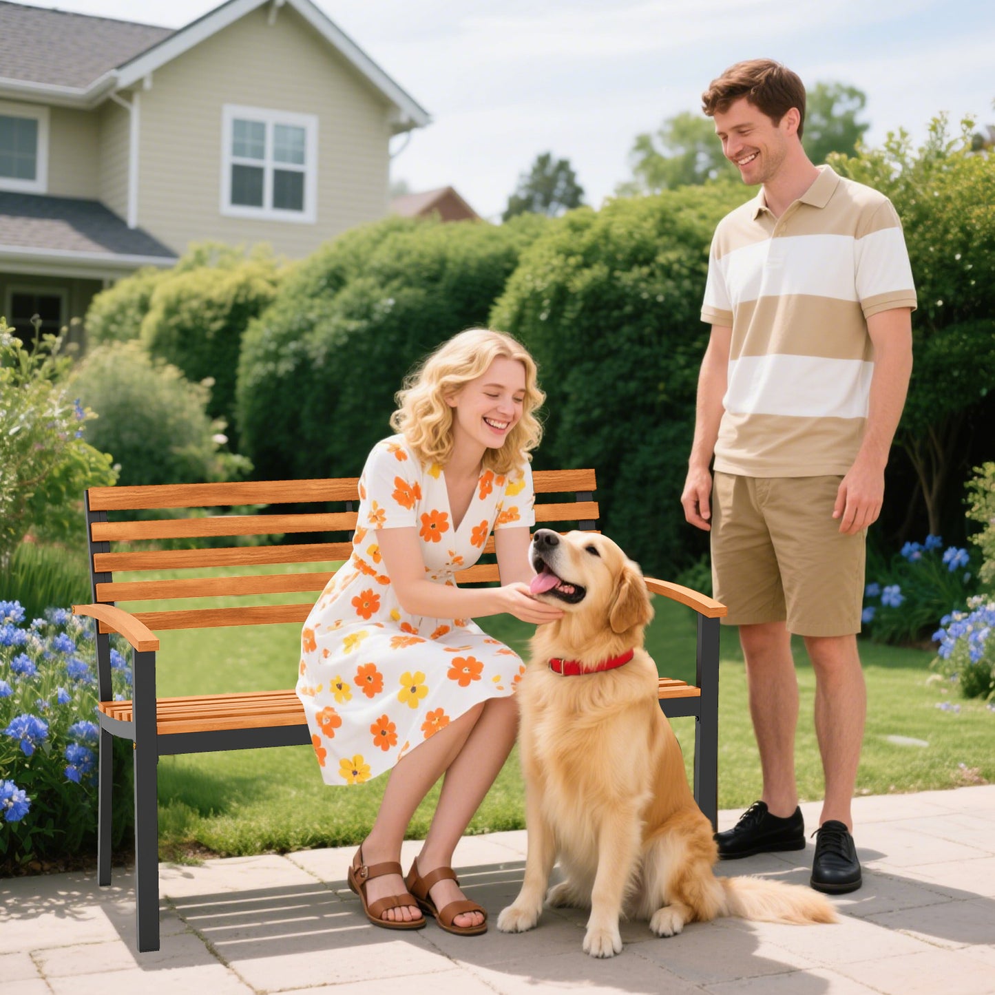 Outdoor Bench Acacia Wood Patio Loveseat with Backrest Armrests Outdoor Benches at Gallery Canada