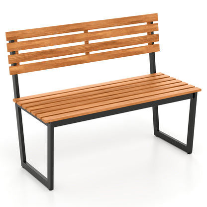 Outdoor Bench Acacia Wood Patio Loveseat with Backrest and Heavy Duty Metal Frame Outdoor Benches at Gallery Canada