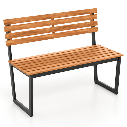 Outdoor Bench, Acacia Wood Patio Loveseat With Backrest, Heavy Duty Metal Frame Outdoor Benches Options at Gallery Canada
