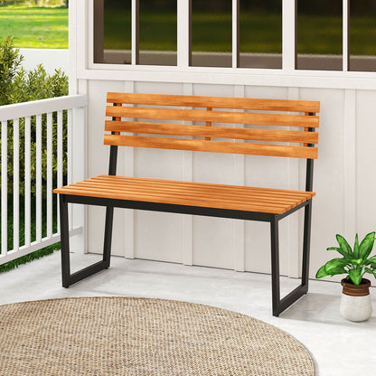 Outdoor Bench Acacia Wood Patio Loveseat with Backrest and Heavy Duty Metal Frame Outdoor Benches at Gallery Canada