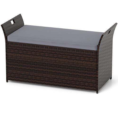 Outdoor Bench with Hand-woven PE Rattan Wicker and Side Handles, Gray