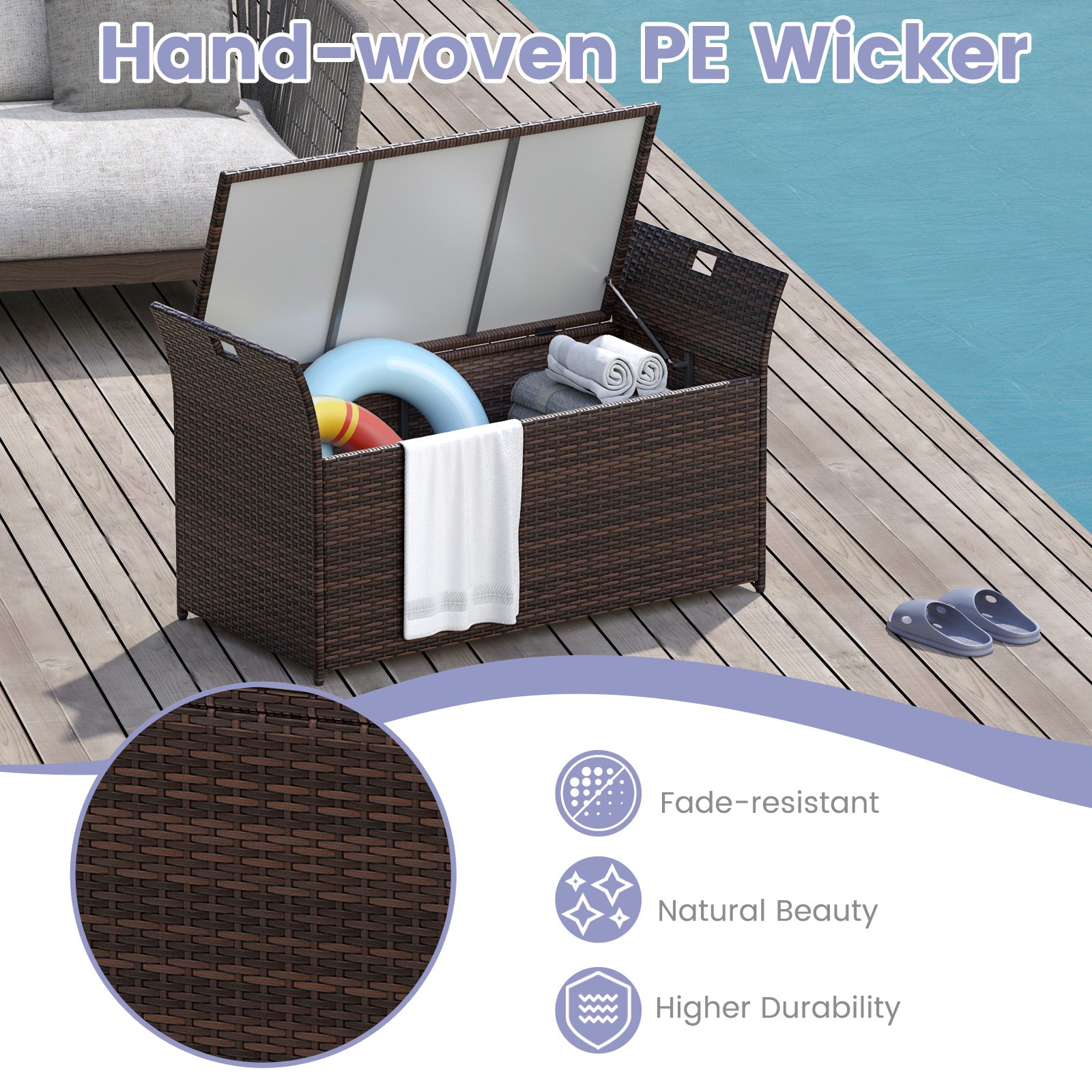 Outdoor Bench with Hand-woven PE Rattan Wicker and Side Handles, Gray Outdoor Benches at Gallery Canada