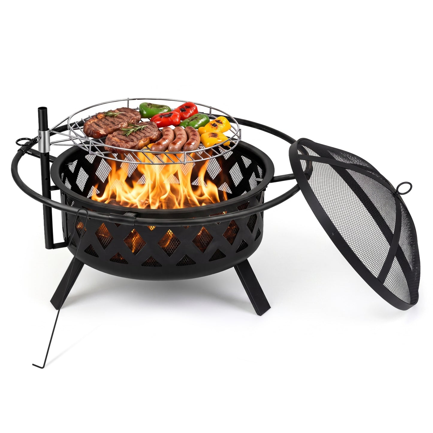 Foyer avec grille de cuisson réglable, 30 pouces, noir