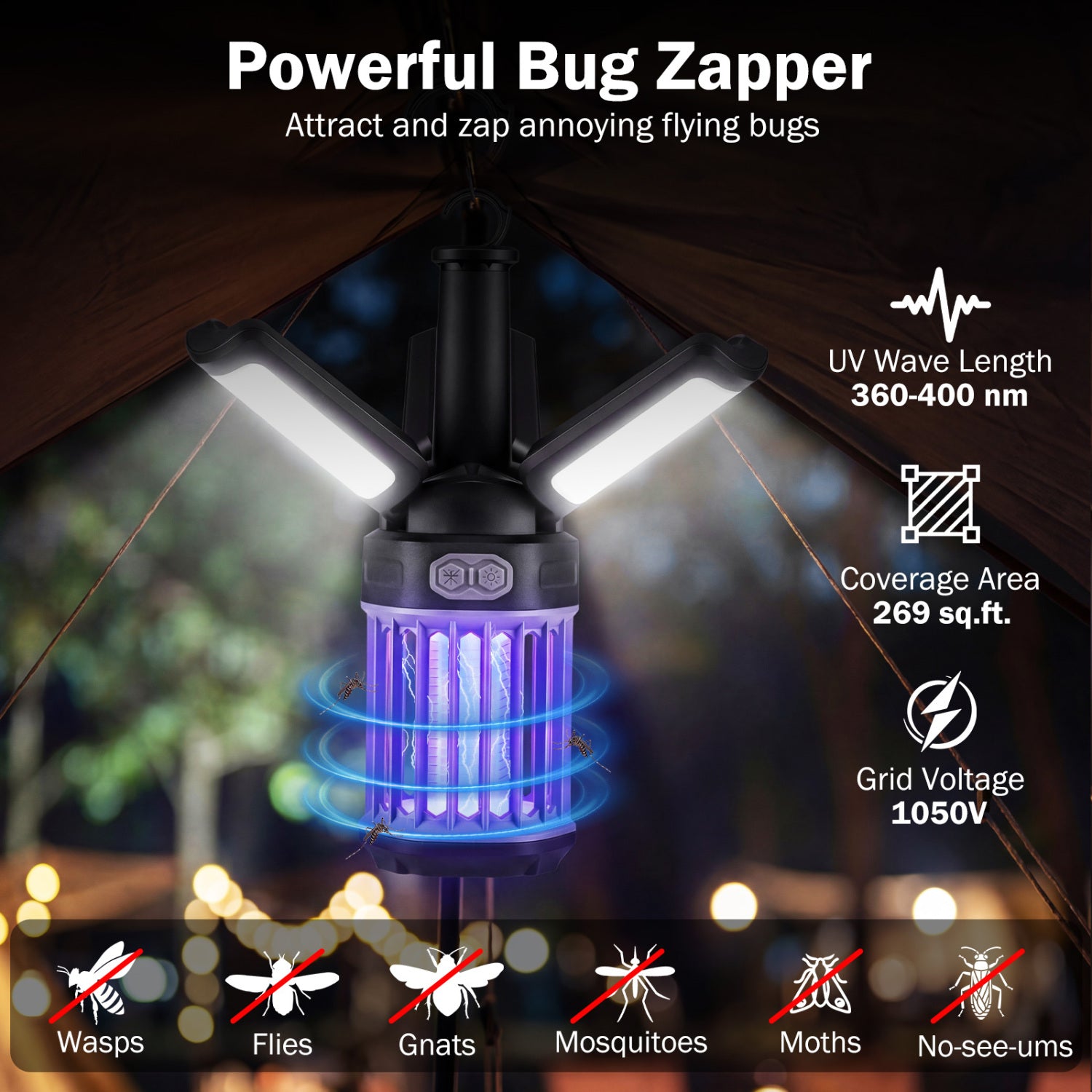 Outdoor Bug Zapper, Foldable Camping Lantern, USB-C Rechargeable Camping at Gallery Canada