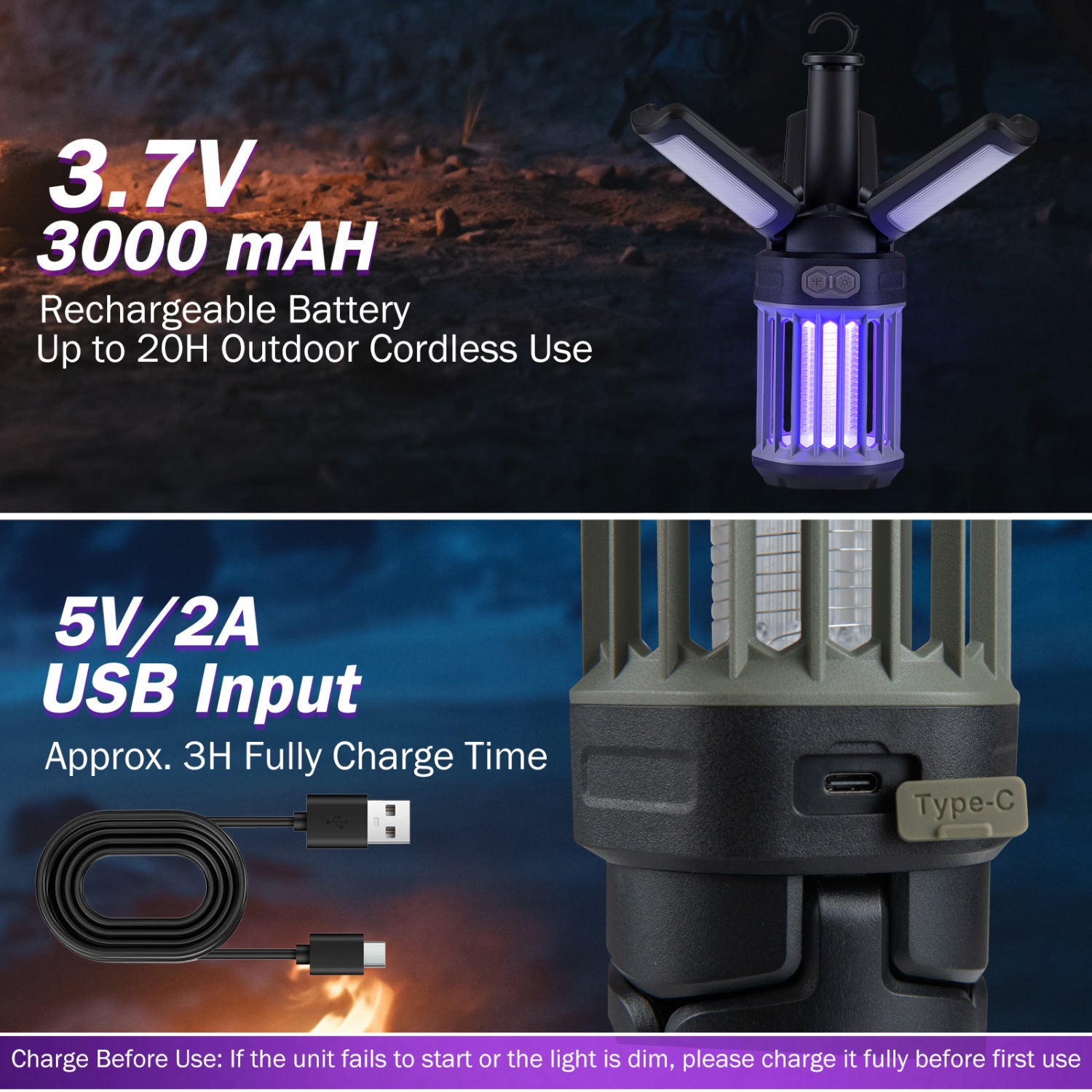 Outdoor Bug Zapper, Foldable Camping Lantern, USB-C Rechargeable Camping at Gallery Canada