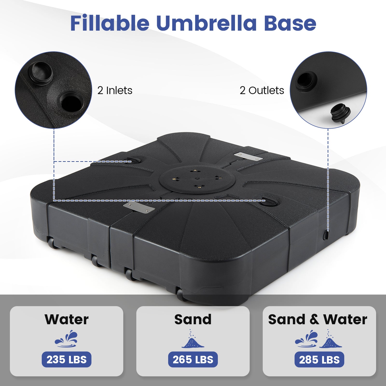 Outdoor Cantilever Umbrella Base Square Water and Sand Fillable Base-34 Inches, Black Outdoor Umbrella Bases at Gallery Canada