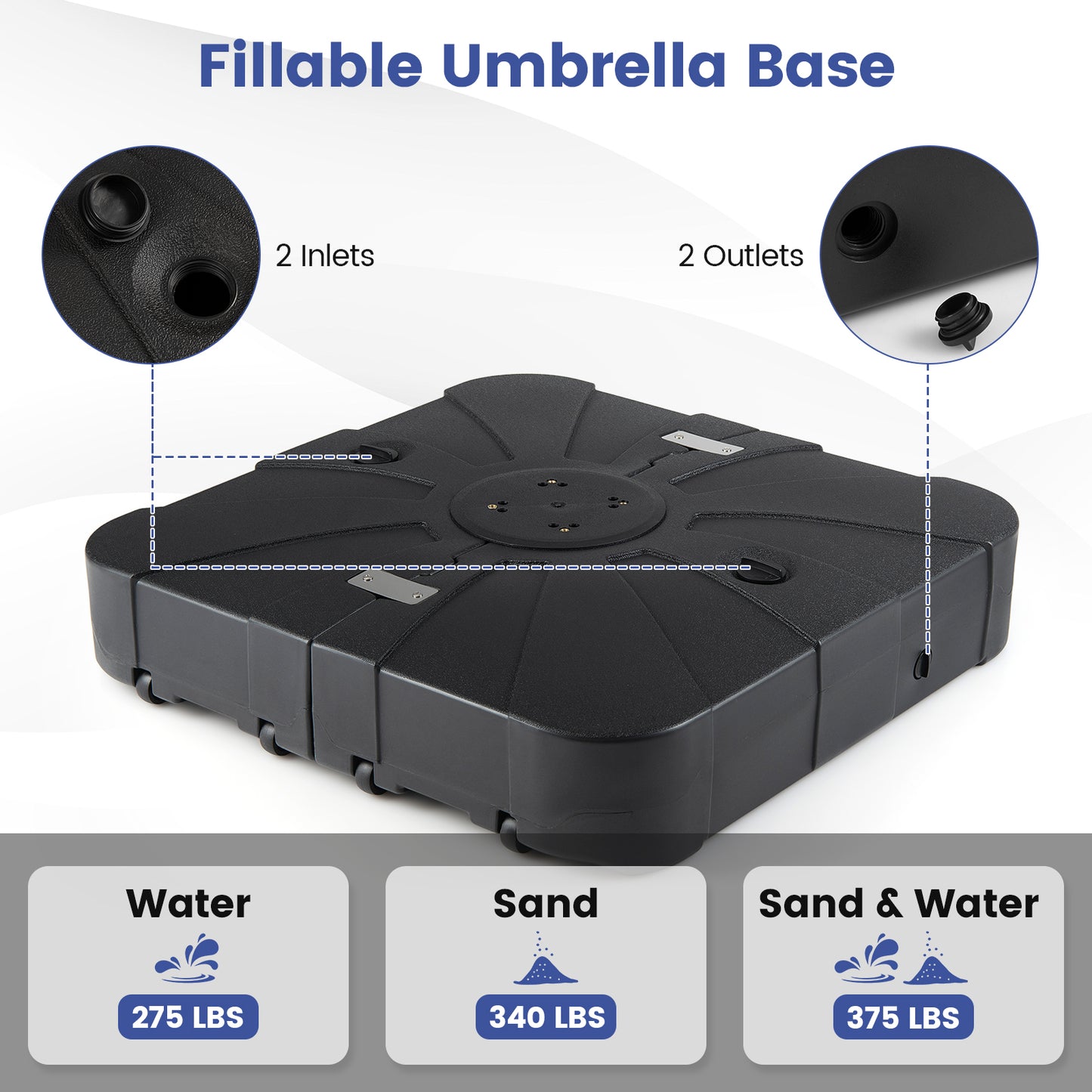 Outdoor Cantilever Umbrella Base Square Water and Sand Fillable Base-35 Inches, Black Outdoor Umbrella Bases at Gallery Canada