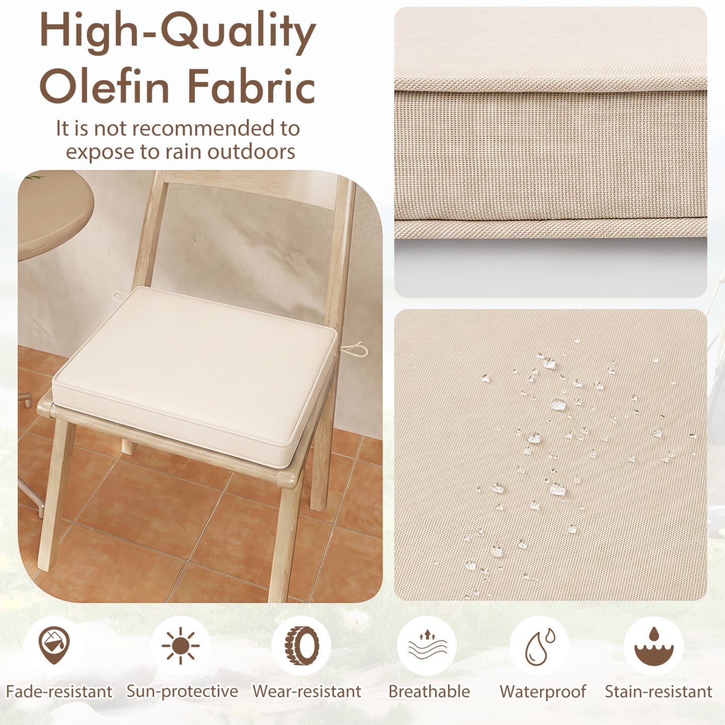 Coussins de chaise d'extérieur, lot de 2, oléfine imperméable, beige