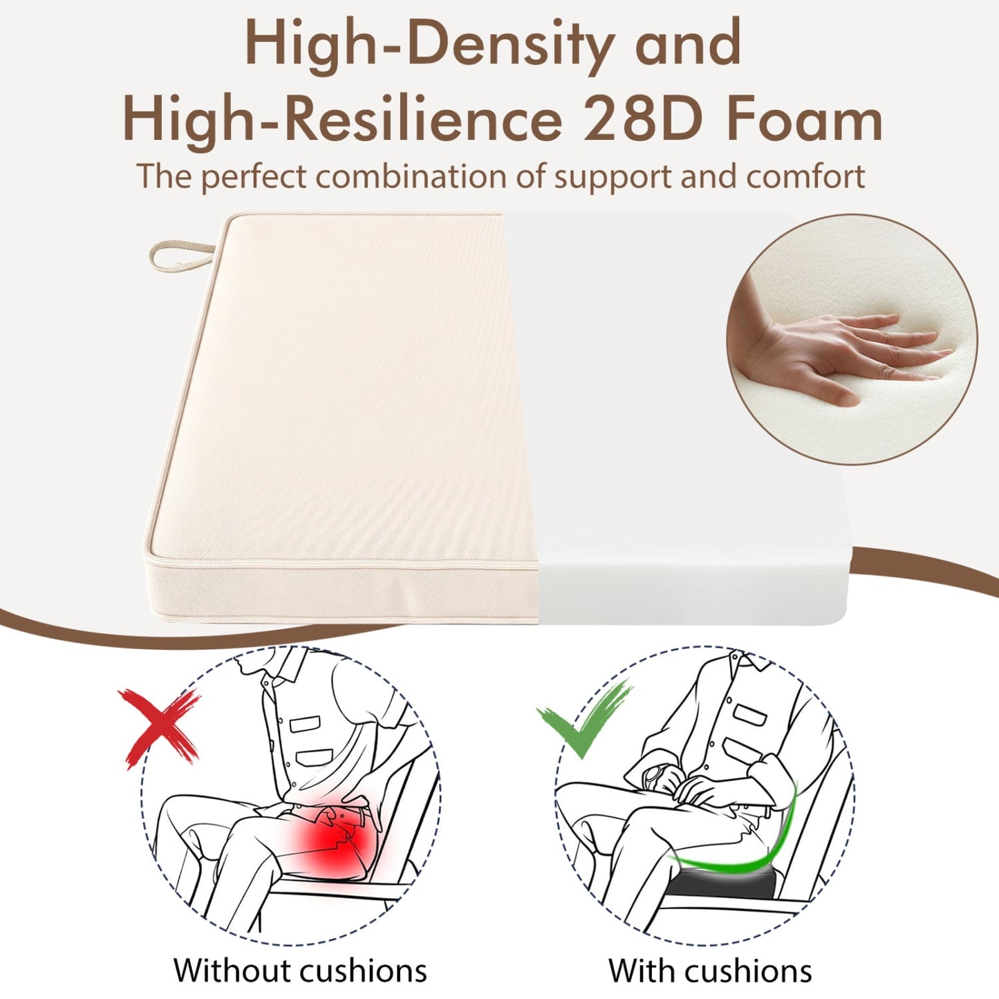 Coussins de chaise d'extérieur, lot de 2, oléfine imperméable, beige